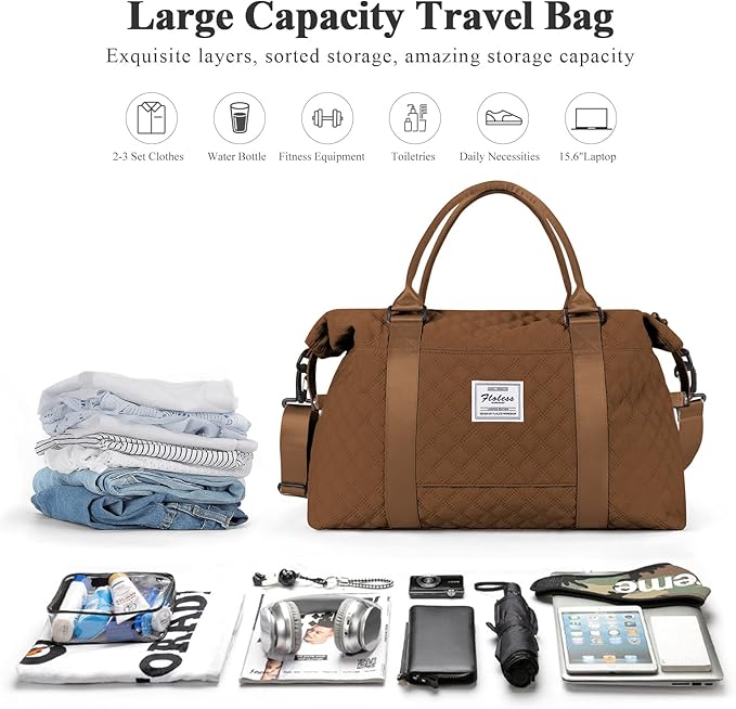HYC00 Travel Duffel Bag,Carry-on Overnight Weekender Bags for Women,Sports Tote Gym Bag with Wet Pocket