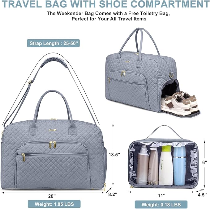 Travel Duffle Bags for Women Weekender: Overnight Bags with Shoe Compartment Large Carry on Weekend Bag with Toiletry Bag & Wet Pocket Tote Duffel Hospital Bag for Women Delivery