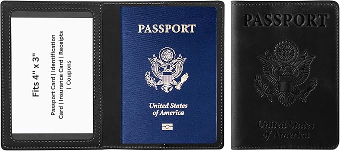 Ciana Passport Holder for Travel – PU Leather Passport Cover and Card Holder for Men & Women – Slim Passport Holder with Card Protector Slot, Travel Must Haves (Black)