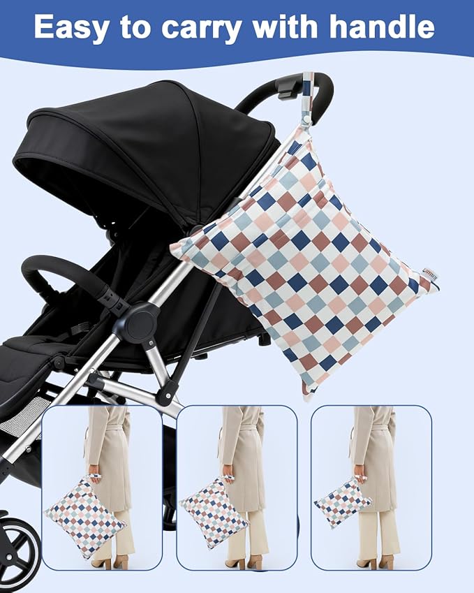 ALVABABY 3 pcs Cloth Diaper Wet Dry Bags Waterproof Reusable with Two Zippered Pockets Travel Beach Pool Daycare Soiled Baby Items Yoga Gym Bag for Swimsuits or Wet Clothes Small Medium Large 3L-SML13