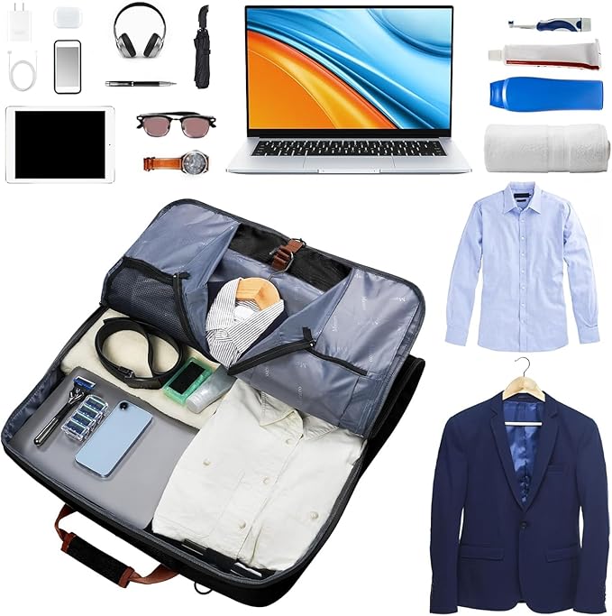 Mancro Carry On Garment Bags for Travel, Garment Convertible Weekender Bag for Wrinkle-Free, Hanging Travel Suit Bags with Shoulder Strap, Waterproof Suitcase Luggage Bag for Men Women, Black