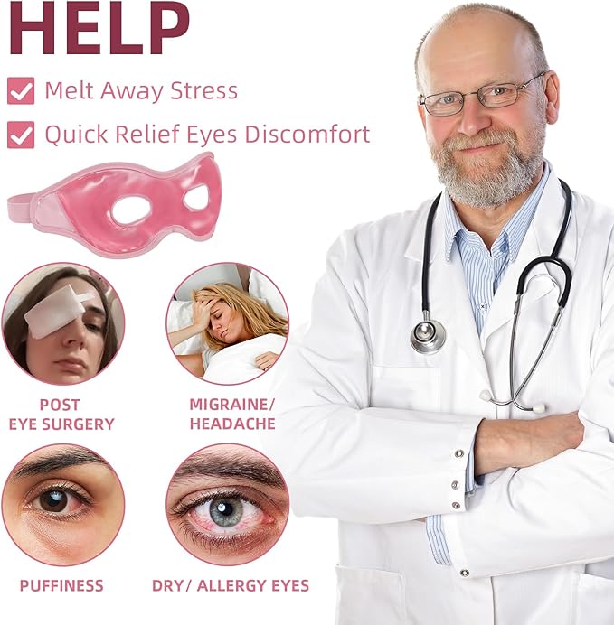 2 Pack Cooling Eye Mask for Puffy Eyes,Reusable Gel Cold Compress Pack for Puffy Eyes & Dark Circles, After Eyes Surgery, Migraine Relief, Headaches (Pink)