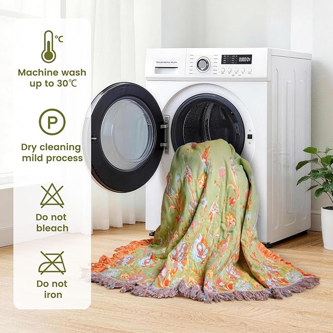 MSGKV Boho Throw Blanket 90"x90" Floral 100% Cotton Blanket with Flower and Butterfly for Bed Spring Breathable Lightweight Farmhouse Queen Blankets Home Decor Muslin