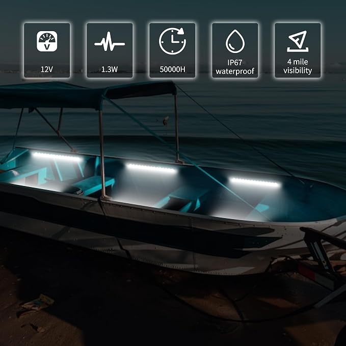 RVZONE LED Boat Interior Lights, Boat Led Strip Lights Marine Led Lighting Waterproof Strip Night Fishing Lights for Yacht Fishing Pontoon,2 Pcs