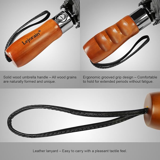 Lejorain Large Folding Golf Umbrella - Compact Mens Umbrellas Travel Rain and Windproof 54inch Collapsible Automatic Open Close Umbrella 210T Teflon Vented Double Canopy