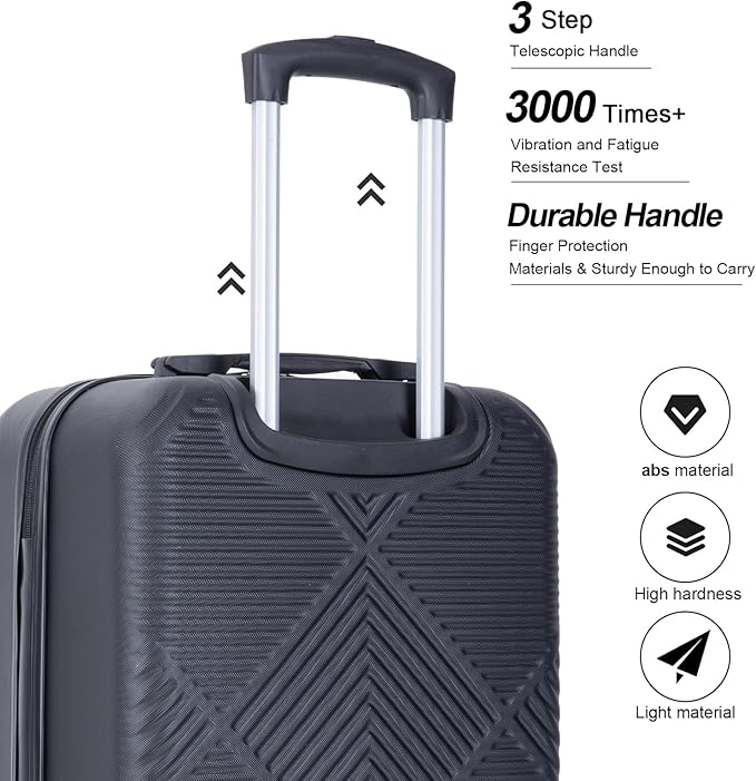 2 Piece Carry on Luggage Set, Airline Approved 20 Inch Luggage with Cosmetic Case HardShell Suitcase with Spinner Wheels, Lightweight Durable Hardside Suitcases Set, Dark Black