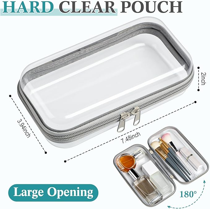 Sanwuta 6 Pcs Clear Hard Zipper Case Plastic Zipper Pouches Transparent Makeup Bag Pencil Case Pouches Toiletry Diaper Bag for Travel Toy Storage Organizer Bins(Gray,7.48 x 3.94 x 2 Inch)
