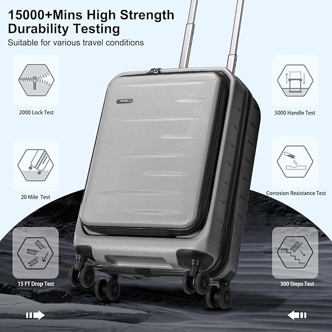 Carry On Luggage 22×14×9 Airline Approved, 20 Inch Lightweight ABS+PC Hard Shell Suitcases with Front Pocket, Spinner Wheels, TSA Lock (Dark Gray, 1PC)