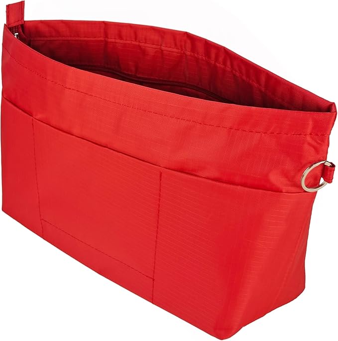 Time Wing Handbag Tote Purse Organizer Insert Bag Liner Shaper Divider Zipper 11 Pockets Compartments Small Red