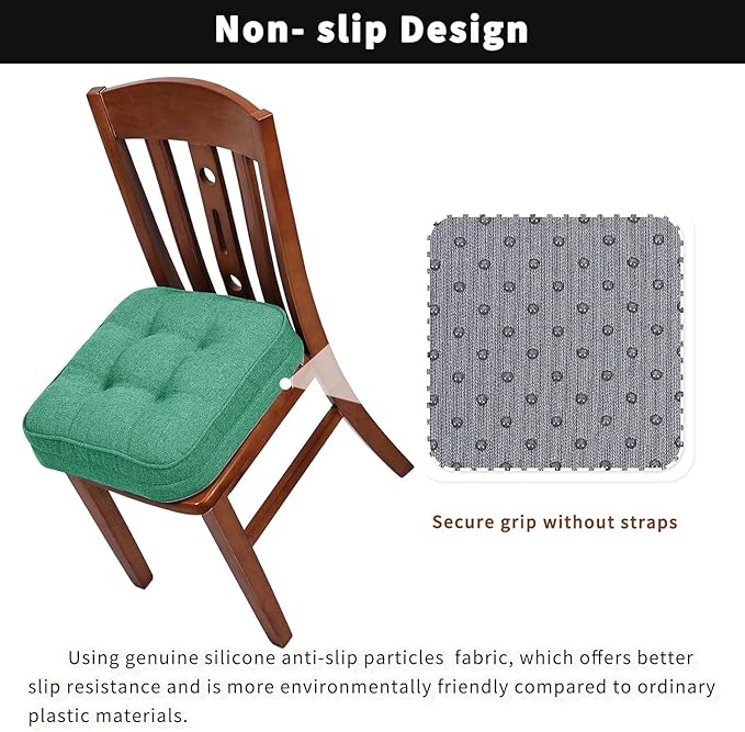 GOFORIT Memory Foam Cushion，Square Seat Cushions for Dining Chairs,Non-Slip Chair Pads with Removable Cover, 16'' x 16'', Green