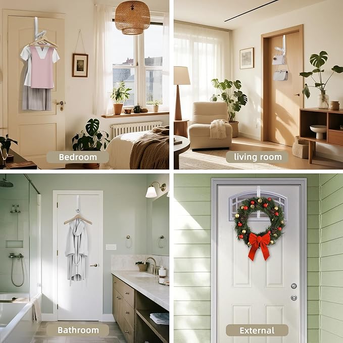 Over The Door Hanger Folding Clothes Drying Rack, Double Fold Hanging Door Hooks Coat Rack with Hooks for Indoor Laundry Room Compact Small Space Foldable Portable Door Hanger Hook Collapsible- 2 Pack