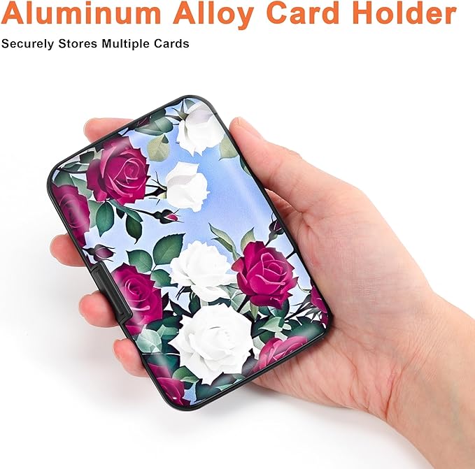 Mayski Credit Card Holder, RFID Blocking, Aluminum Alloy Hard Case, Small Mini Business Metal Wallet for Women Men, Rose
