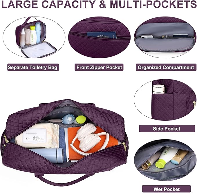 Travel Duffle Weekender Bags for Women - Weekend Bag Women with Shoe Compartment Carry On Overnight Bag with Toiletry Bag Duffel Bags Wet Pocket for Gym Hospital Bags for Labor and Delivery