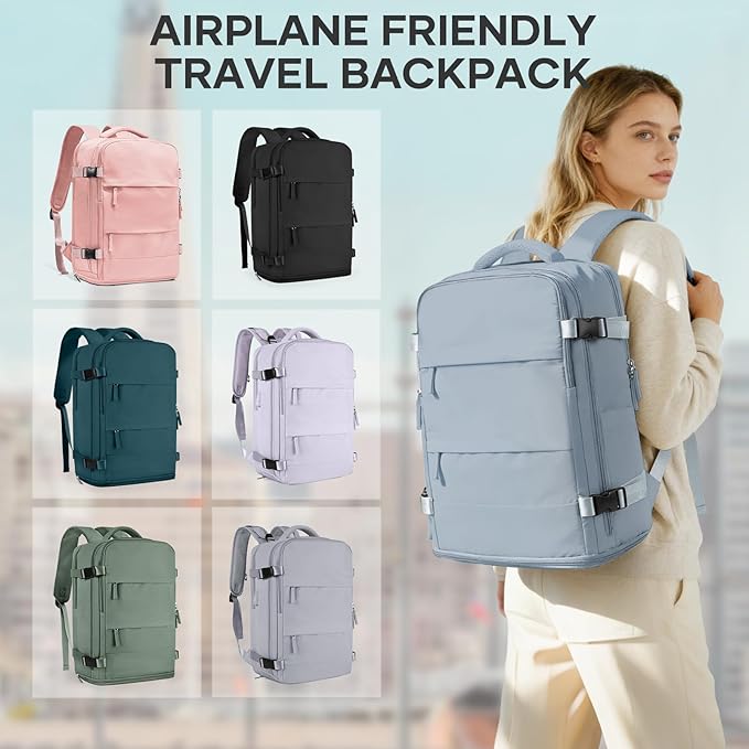 coowoz Travel Backpack For Women Men,Carry On Backpack,Hiking Backpack Waterproof Outdoor Sports Rucksack Casual Daypack travel essentials（Gray Blue）