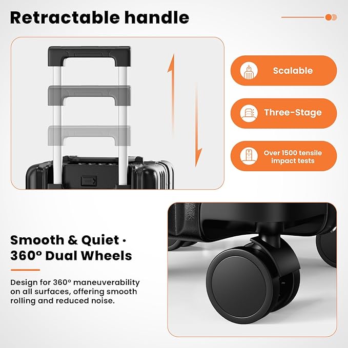 Carry on Luggage, 20 Inch Aluminum Frame PC Hardshell Suitcase with Cup Holder & Charger Port, Airline Approved Weekend Business Travel Case with Spinner Wheels, Tsa Lock