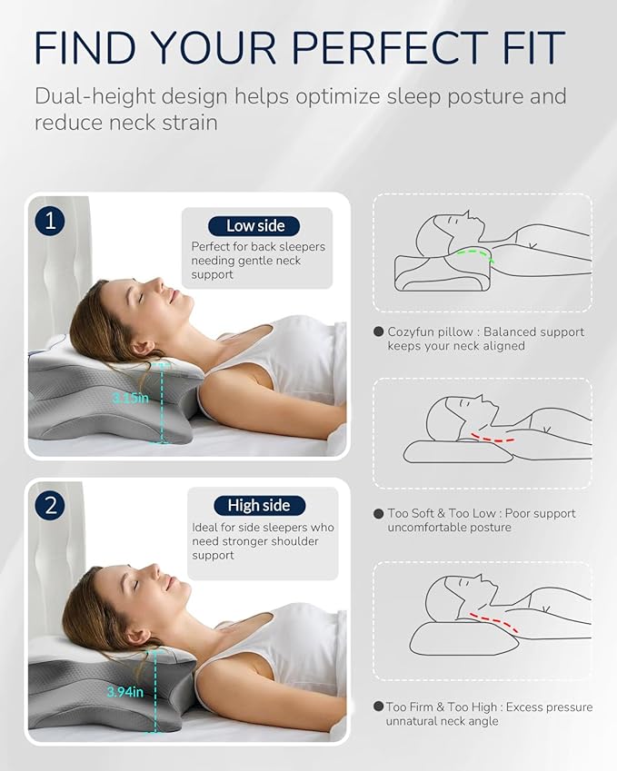 Cervical Neck Pillow for Side & Back Sleepers, Ergonomic Memory Foam Pillow for Sleep Apnea, Neck Pain Relief, Neck Support Pillow with Breathable Pillowcase, Supportive Bed Pillow for Neck
