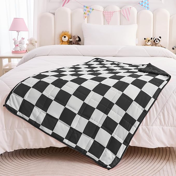 yescool Black Checkered Weighted Blanket 10 Pounds Plaid Weighted Throw Blanket, Twin Heavy Blanket, Tartan Bed Blanket Gifts for 80-110lbs, 40"x60"