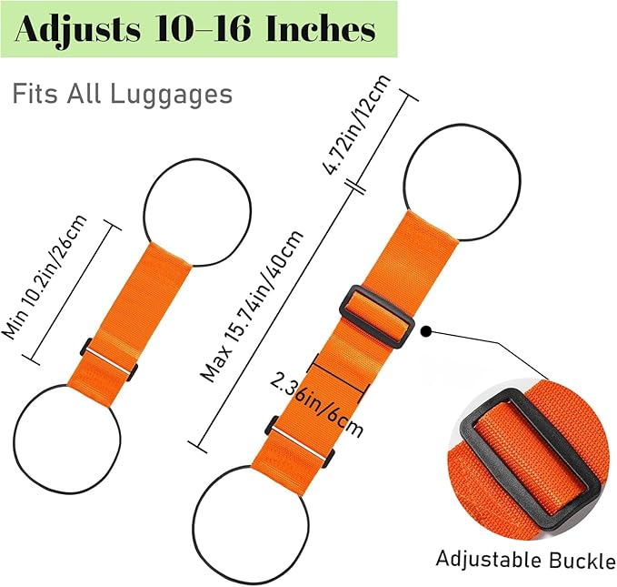 Multi Use Strong Adjustable Luggage Connector Straps for Suitcases,4 Pack Flexible Luggage Accessories Elastic Fastening Bag Strap (Orange-4pcs)