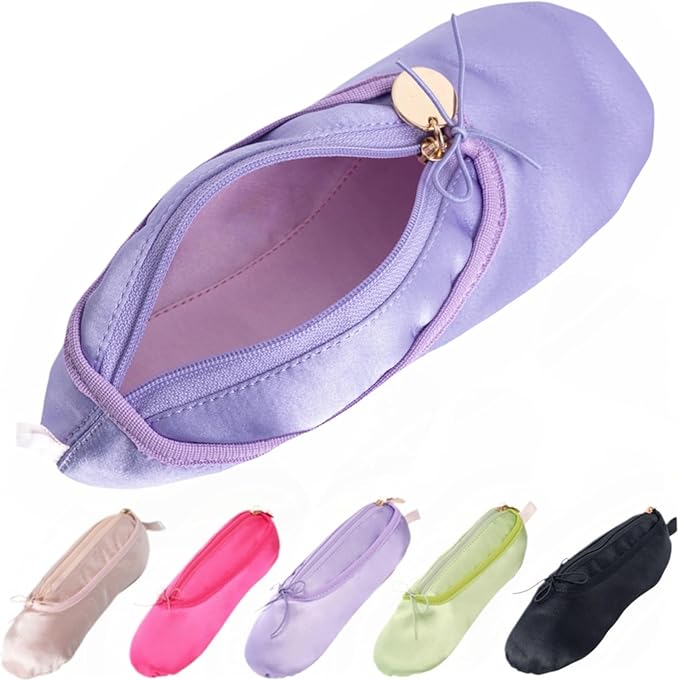 Ballet Dance Shoe Makeup Bag For Little Girls, Ballerina Slipper Makeup Pouch Bag, Ballet Pointe Shoes Gifts (Purple)