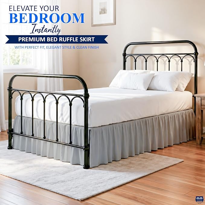 Cottingon Bed Skirt Twin 15" Drop with Split Corners, 100% Microfiber Soft and Stylish, Dust Ruffle with Platform, Light Grey