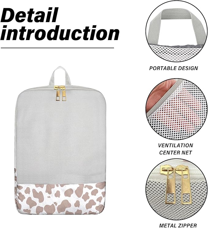4 Set Packing Cubes Travel Luggage Organizers Compression cubes for Suitcase Travel Accessories for Women Girls Aesthetic Cute-Brown Cow Pattern