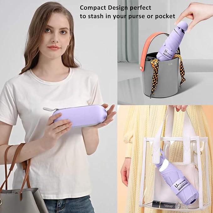 BAODINI Travel Essentials Mini Umbrella for Purse With Case Small Compact UV Sun Protection Lightweight Tiny Pocket Manual Open Close Umbrella for Women Kids and Men Fits Purse Backpack
