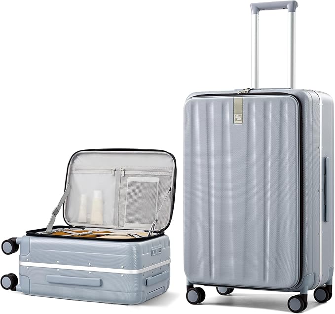 Hanke 26 Inch Large Checked Luggage PC Hard Shell Luggage Top Opening Travel Luggage Suitcases with Wheels for Woman Men.(Grey)
