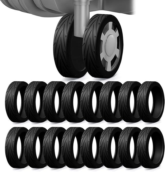 16 Pack Upgrade Luggage Wheel Covers, Silicone Protective Covers for 2-2.4" Spinner Wheel, Wear-Resistant, Anti-Noise, Travel Accessories for Carry-On Suitcases (Black)