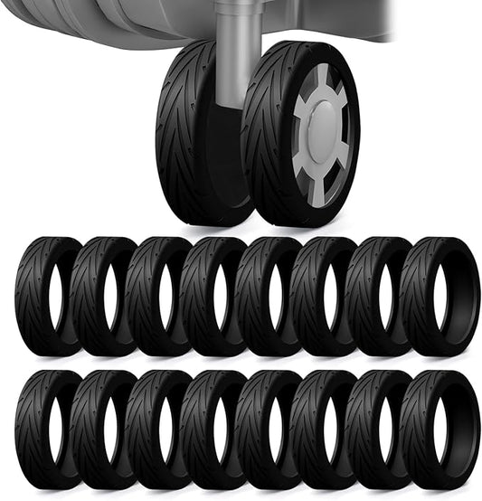 16 Pack Upgrade Luggage Wheel Covers, Silicone Protective Covers for 2-2.4" Spinner Wheel, Wear-Resistant, Anti-Noise, Travel Accessories for Carry-On Suitcases (Black)