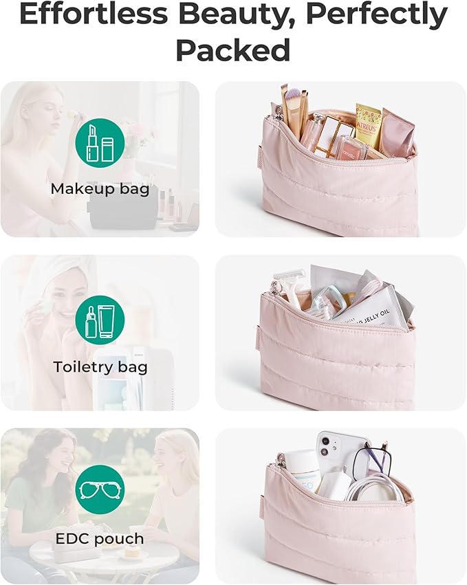BAGSMART Small Makeup Bag, Puffy Portable Cosmetic Pouch with Charm Zipper, Water-Resistant Travel Organizer for Women (Baby Blue, Small)