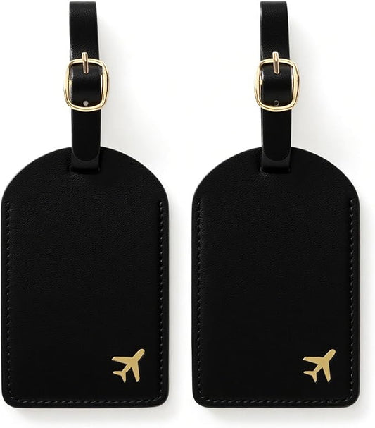 Luggage Tags for Suitcases, PU Leather Travel Tags for Luggage.(Black)