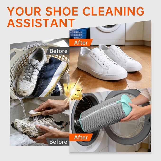 2PCS Shoe Washing Machine Bgs,Laundry Shoe Bags for Washer and Dryer, Reusable and Durable Zipper Sneaker Shoe Washing Bag, Tennis Shoe Cleaning Bag for All Shoe Types (Grey)