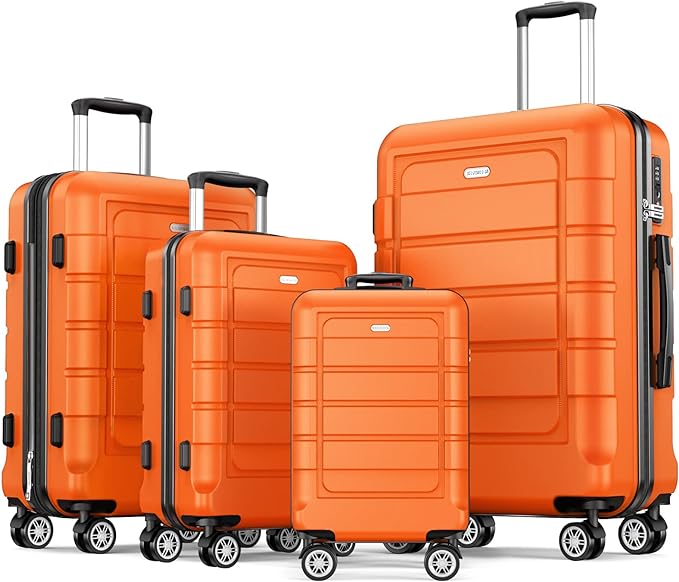 SHOWKOO Luggage Sets Expandable 100% PC Durable Suitcase Sets Double Wheels TSA Lock 4 Piece Luggage Set Orange