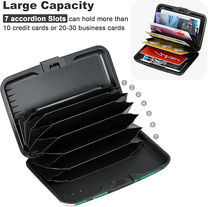 ELFISH Mini RFID Aluminum Wallet Credit Cards Holder Business Card Case Metal ID Case for Men Women (Greenblack Marble)