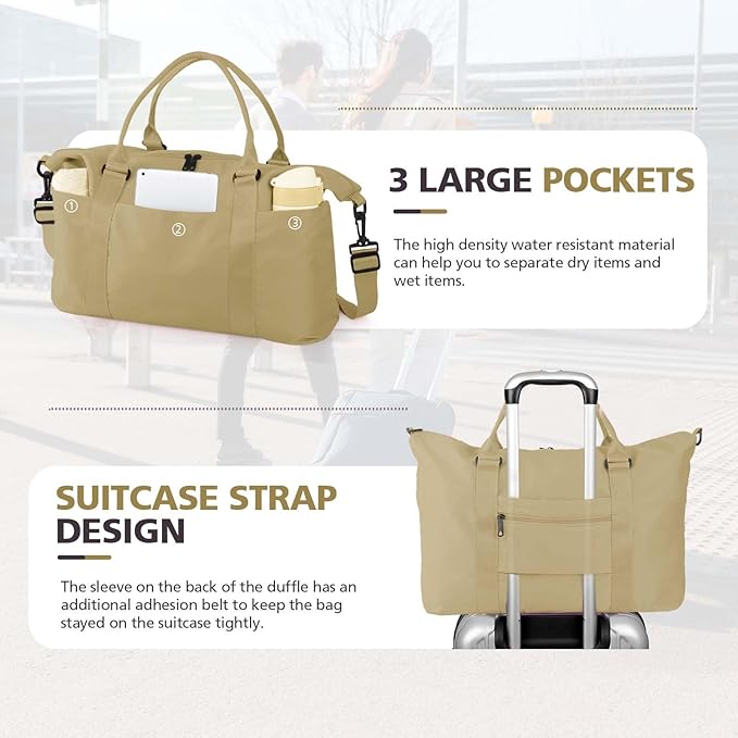 Travel Duffle Bag, Waterproof Weekender Bag Carry On Tote Bags for Women, Travel Essentials Sport Gym Bag for Men, Hospital Bag for Labor and Delivery, Overnight Bag Luggage Bag with Trolley Sleeve