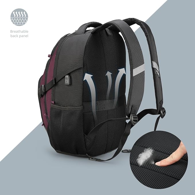 Swissdigital Design Laptop Backpack with USB Charging Port, Travel Backpack Fits 15.6 inches Computer, 31L College School Backpack for Women, Angola red/Black | SD803-44
