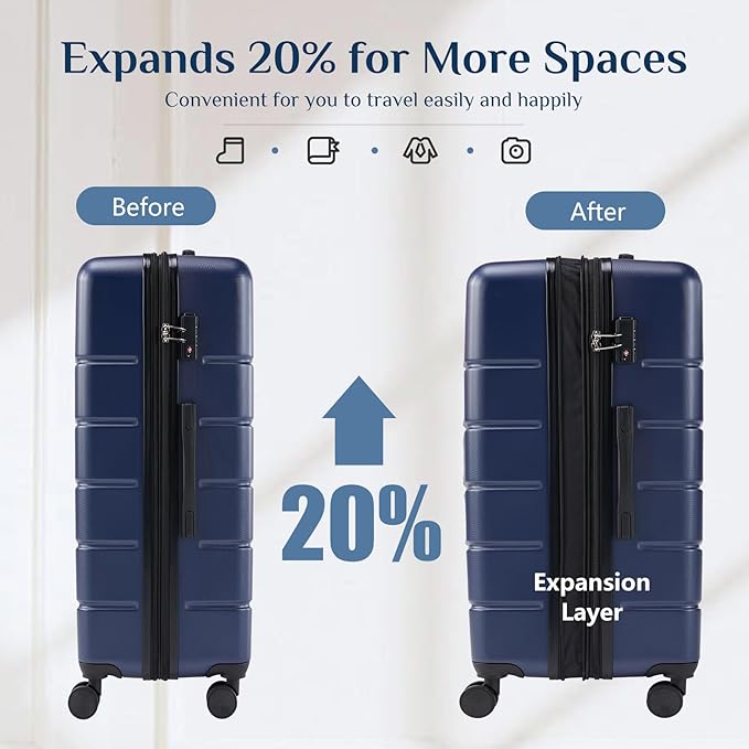 OLIXIS 3-Piece Luggage Set, Carry On Suitcases with Spinner Wheels, Expandable Travel Luggage with TSA Approved Lock & ABS Hard Shell, Blue(20/24/28 Inch)