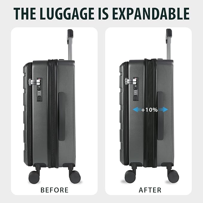 KROSER Carry On Luggage with Spinner Wheels & Built-in TSA Lock, Expandable Top Opening Hard Shell Suitcase Large Capacity Durable Rolling Luggage with USB Port, Carry-On 20-Inch, Steel Grey