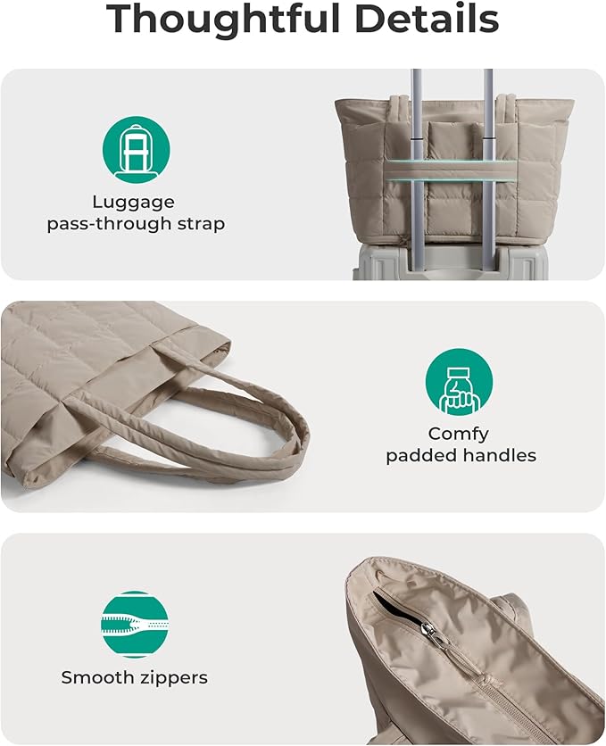 BAGSMART Expandable Tote Bag for Women, Puffer Work Tote Handbag, Quilted Carry On Bag for Travel Gym