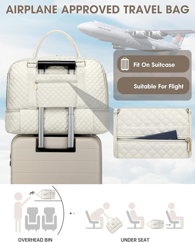 Travel Duffle Weekender Bags for Women: Overnight Bag with Shoe Compartment Carry On Bags with Toiletry & Wet Pocket Large Tote Hospital for Women Labor Delivery Beige