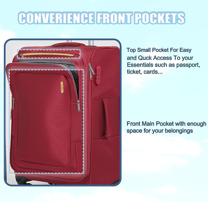 Softside Luggage Sets, Extra Large Expandable Suitcase Sets With Spinner Wheels and Combination Lock Red Luggage For Long Time Overseas Journey (Red) 22inch, 26inch, 30inch