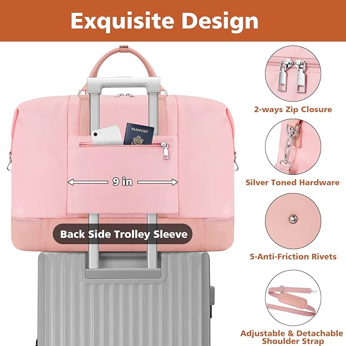Travel Weekender Bag for Women, 21" Overnight Bag with Shoe Compartment 50L Large Travel Duffel Bag Carry On Tote for Weekend, Overnight, Business Trips, Water Resistant