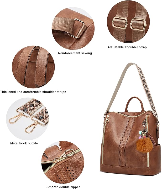 Makes Backpack Purse for Women PU Leather Travel Satchel Handbag Convertible Design Bag with Purse