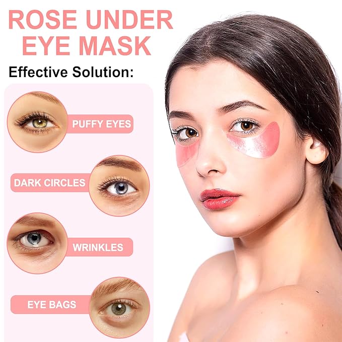 LAVONE Eye Mask - 30 Pairs Rose Under Eye Patches Skin Care Products,Eye Masks Skincare for Dark Circles and Puffiness, Reduce Wrinkles, Eye Bags and Fine Lines, for Women and Man - Pink