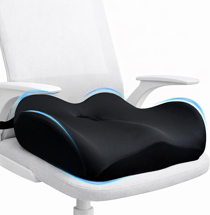 X Large Memory Foam Seat Cushions for Office Chairs, Long Sitting Pressure Relief Ergonomic Office Chair Cushion for Butt Coccyx Tailbone Sciatica, Car Seat Booster for Height (Black)