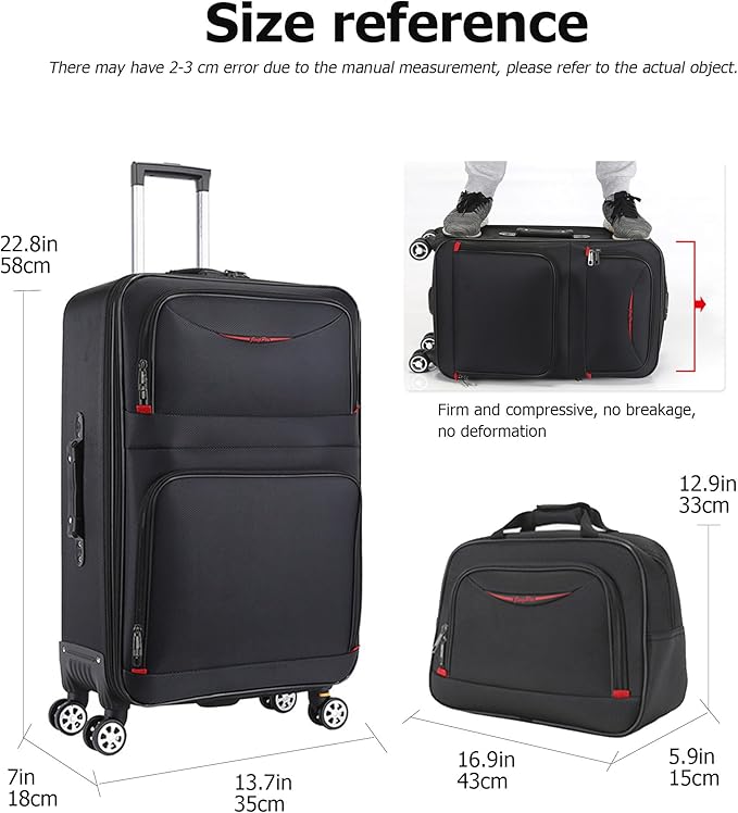 feilario 20in 2 Piece Softside Business Luggage Sets Waterproof Carry On Luggage Suitcase with Double Spinner Wheels