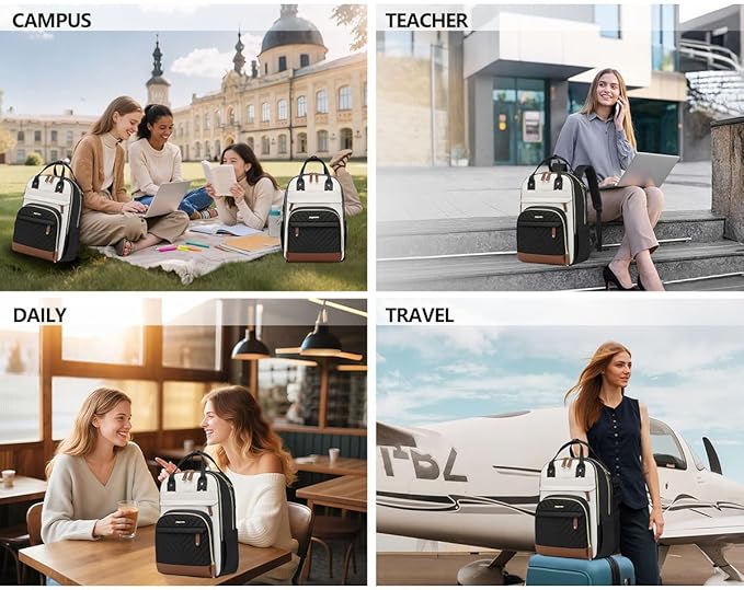 Laptop Backpack for Women Bag - 15.6 inch Work Travel Backpack with USB Charger College Bookbag Waterproof Business Computer Backpack Anti-theft Casual Backpacks for Nurse Teacher Beige Black Brown