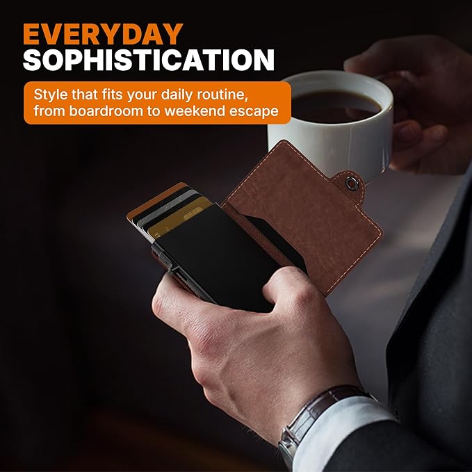Conceal Plus Card Blocr Pop Up Wallet for Men - Slim Metal RFID Blocking Card Holder (4-6 Cards Ejector) - Minimalist Smart Front Pocket Wallet with Internal Cash + ID Storage