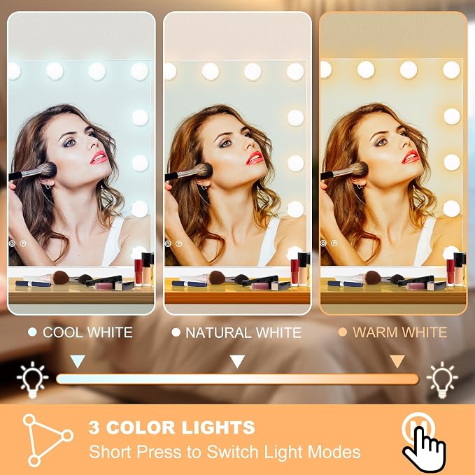 Moonee Vanity Mirror with Lights, Hollywood Lighted Makeup Mirror with 21 Dimmable Bulbs and 10X Magnification, 3 Colors Modes, Aluminum Metal Frame, Light Up Mirror for Tabletop/Wall（40" x 30"）