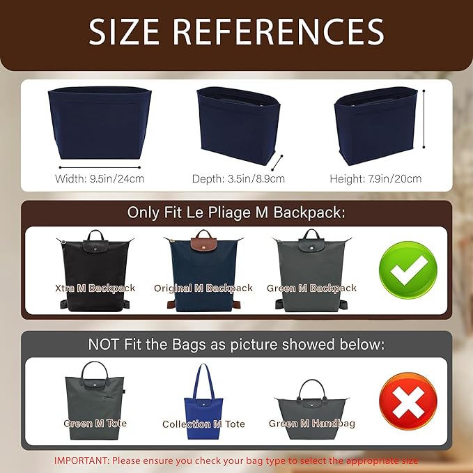 Premium Felt Purse Organizer Insert for Longchamp Le Pliage, Zipper Long Champ Bag Organizer Insert with Cup Holder, 8 Compartments